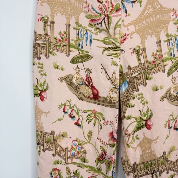Christie Jill Asian Print Crop Pants Vintage size 6P Pink Stretch Cotton sateen - Picture 5 of 14